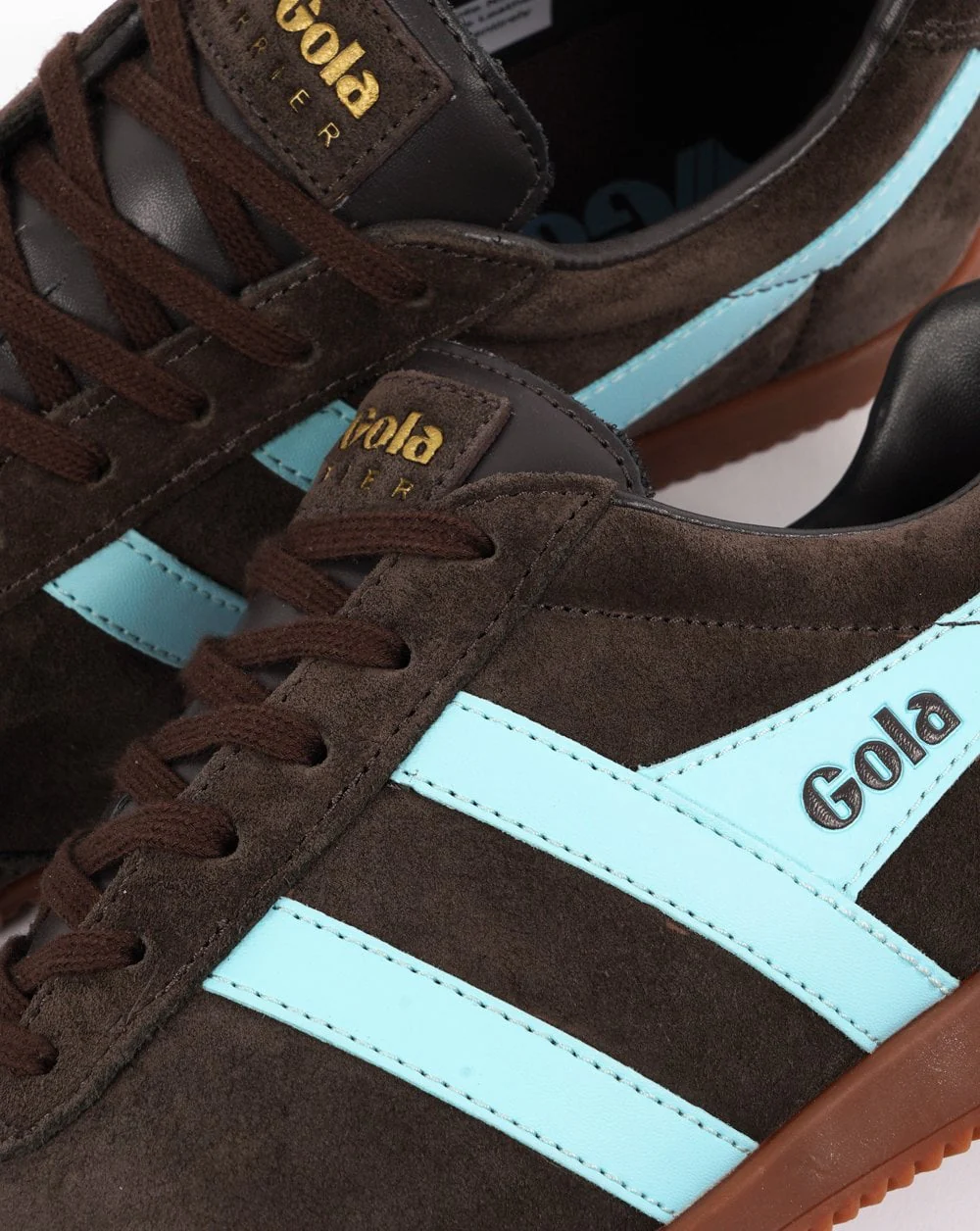 Gola Harrier Suede Trainer Dark Brown / Sky Blue - Image 3