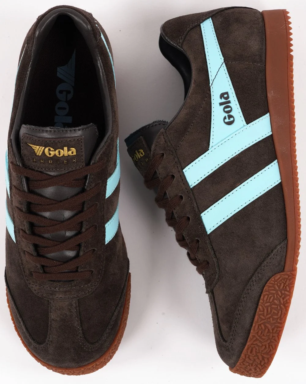 Gola Harrier Suede Trainer Dark Brown / Sky Blue - Image 4