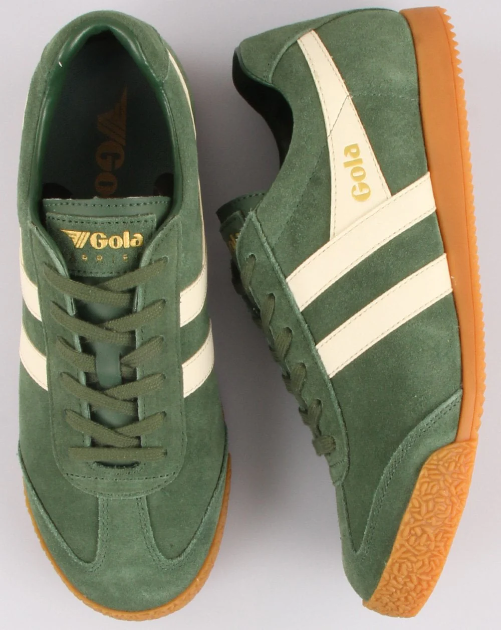 Gola Harrier Suede Trainer Evergreen/Off White - Image 2