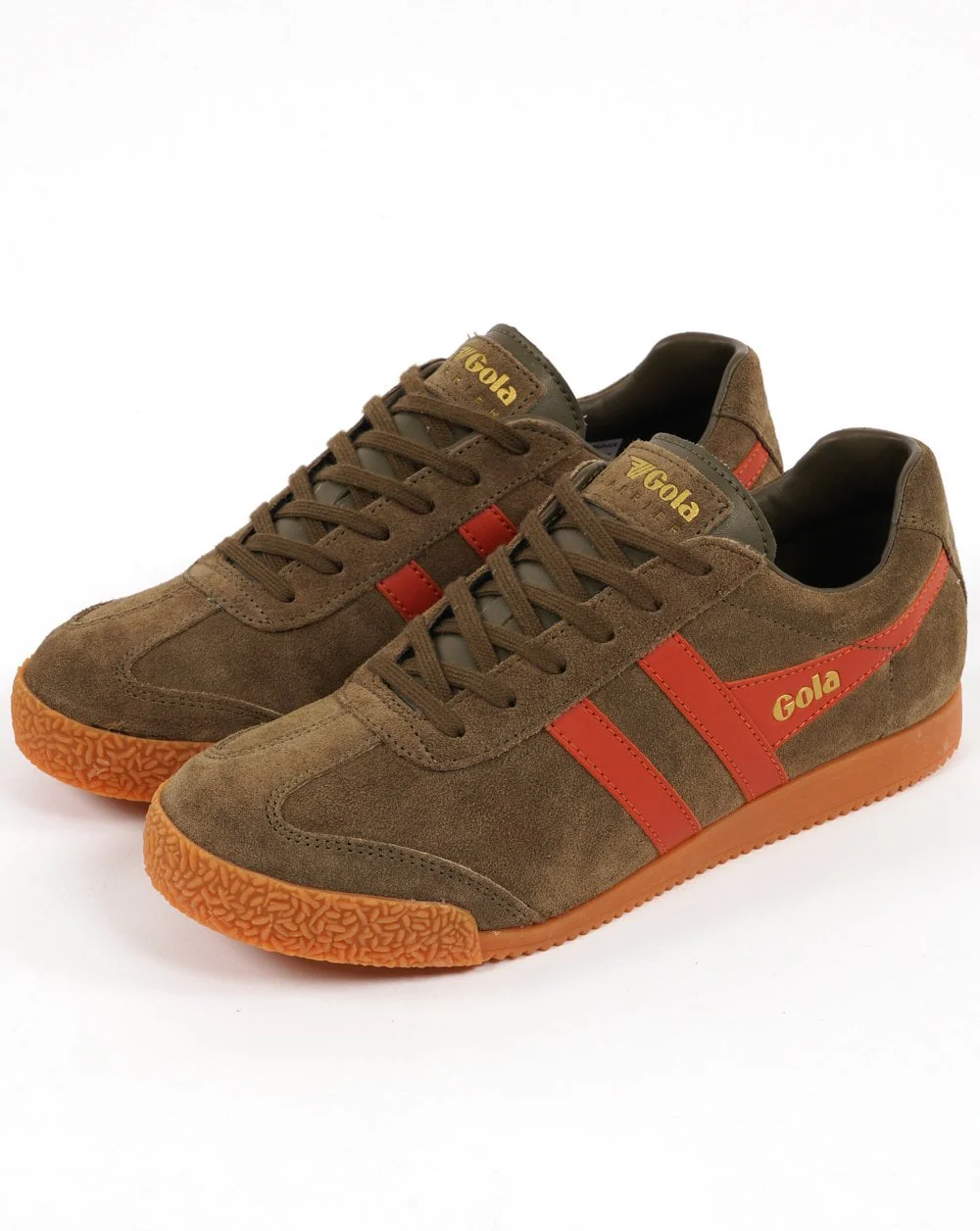 Gola Harrier Suede Trainer Khaki/Orange Spice - Image 3