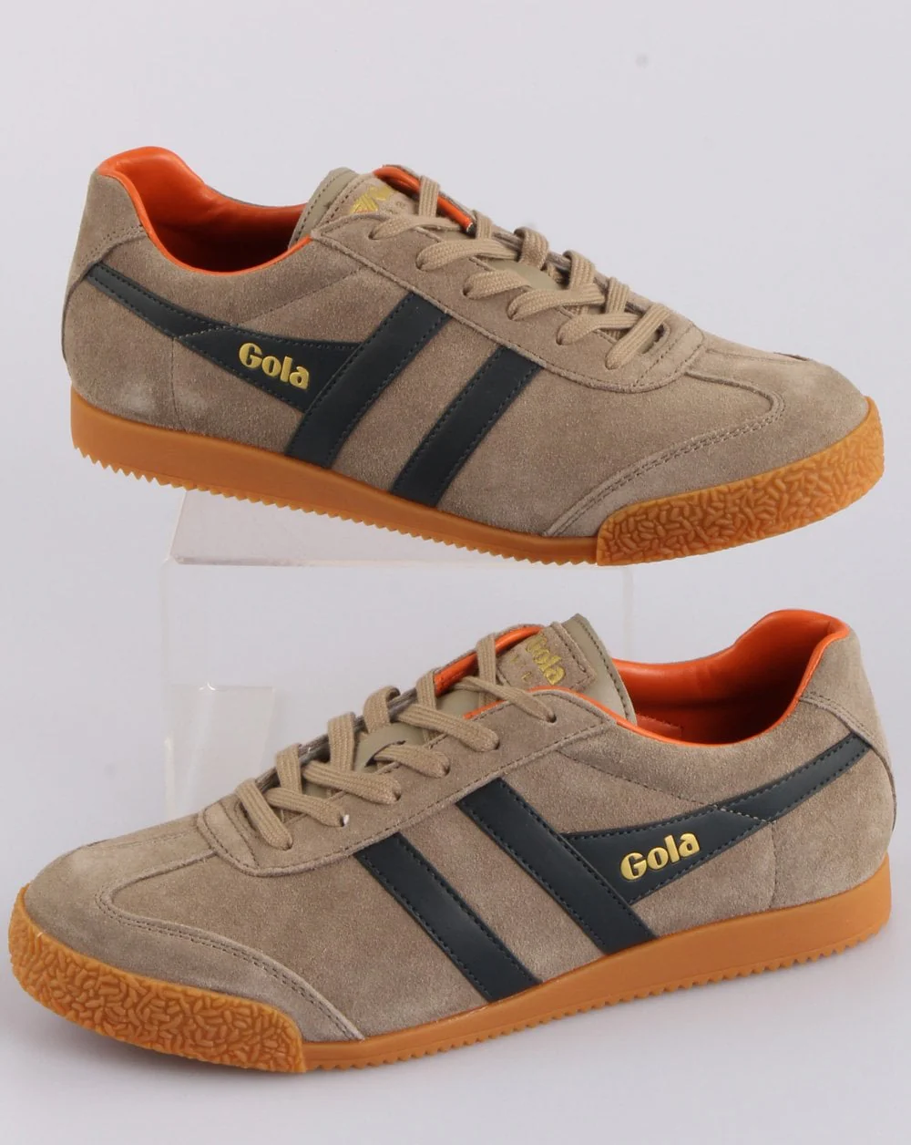 Gola Harrier Suede Trainer Light Stone/Navy/Orange