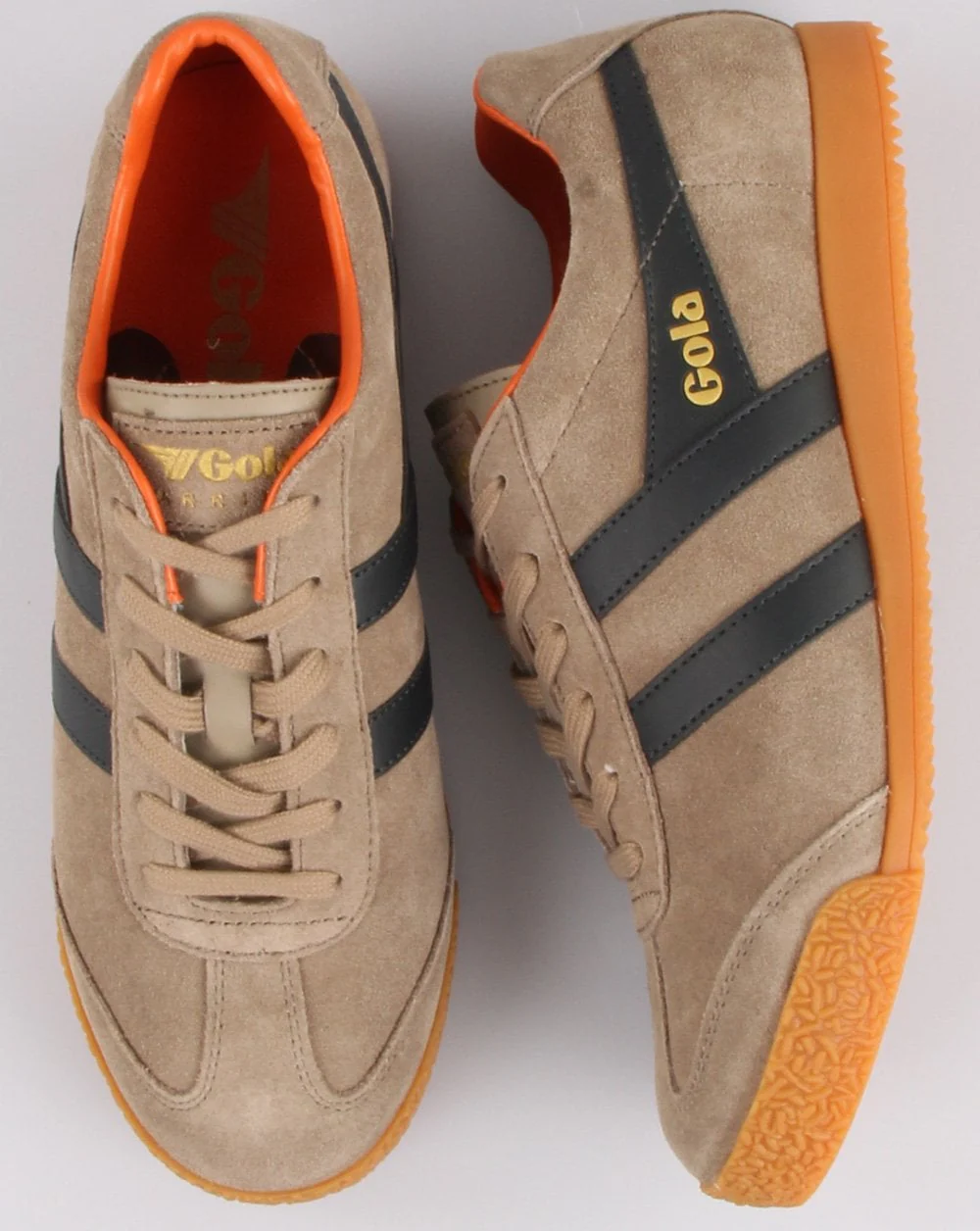 Gola Harrier Suede Trainer Light Stone/Navy/Orange - Image 2