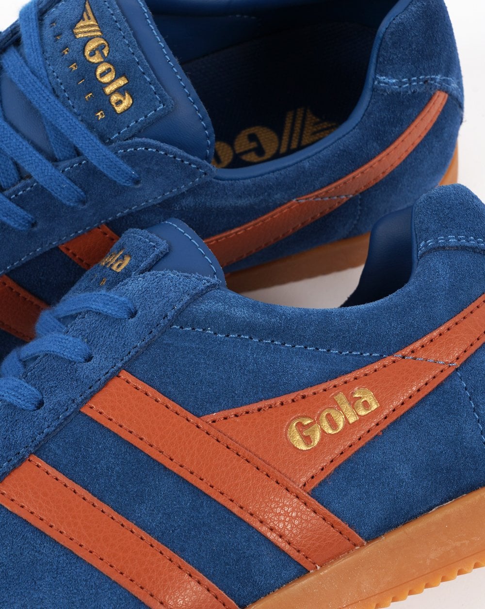 Gola Harrier Suede Trainer Marine Blue / Moody Orange - Image 3