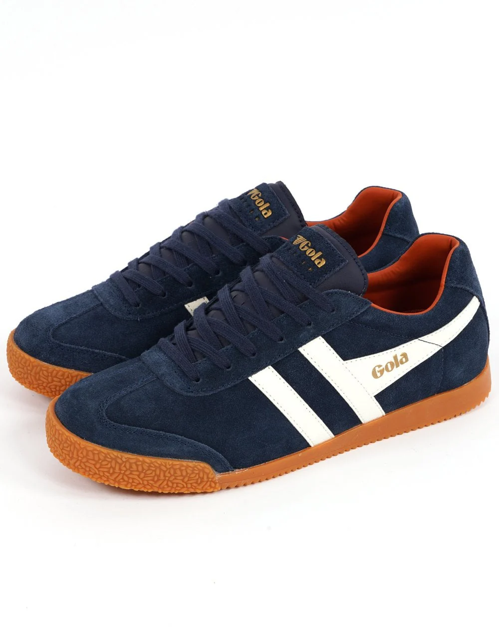 Gola Harrier Suede Trainer Navy / Off White / Orange - Image 2