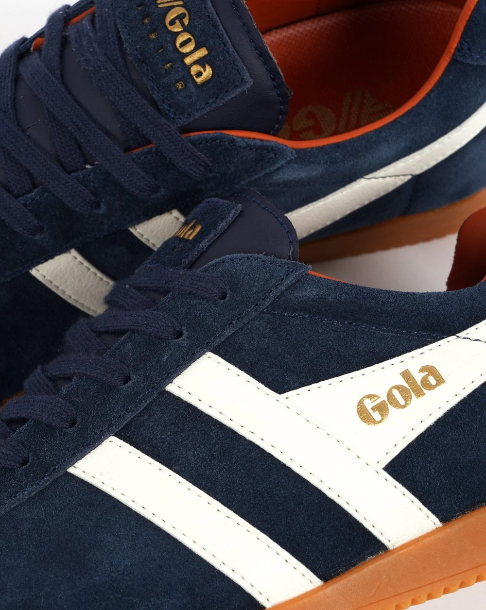 Gola Harrier Suede Trainer Navy / Off White / Orange - Image 3