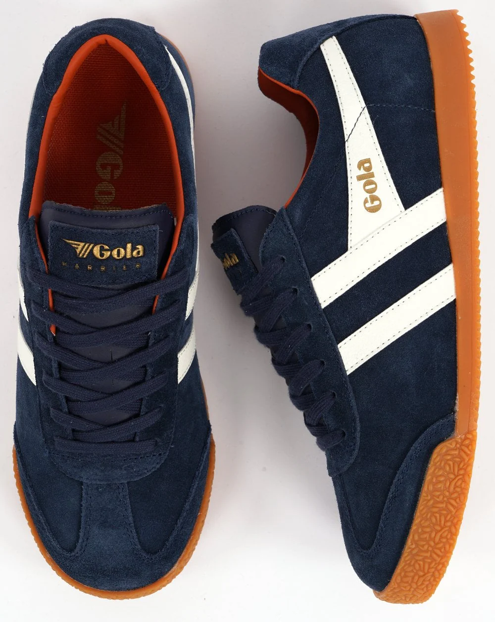 Gola Harrier Suede Trainer Navy / Off White / Orange - Image 4