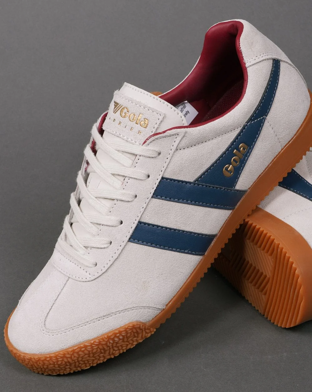 Gola Harrier Suede Trainer Off White /Blue / Burgundy