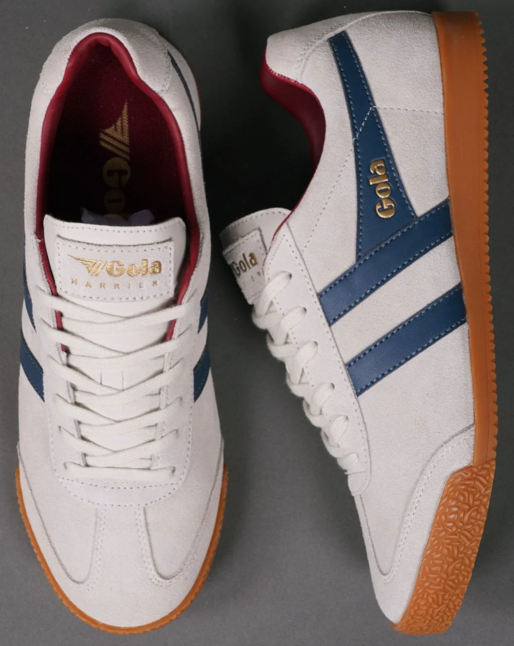 Gola Harrier Suede Trainer Off White /Blue / Burgundy - Image 4