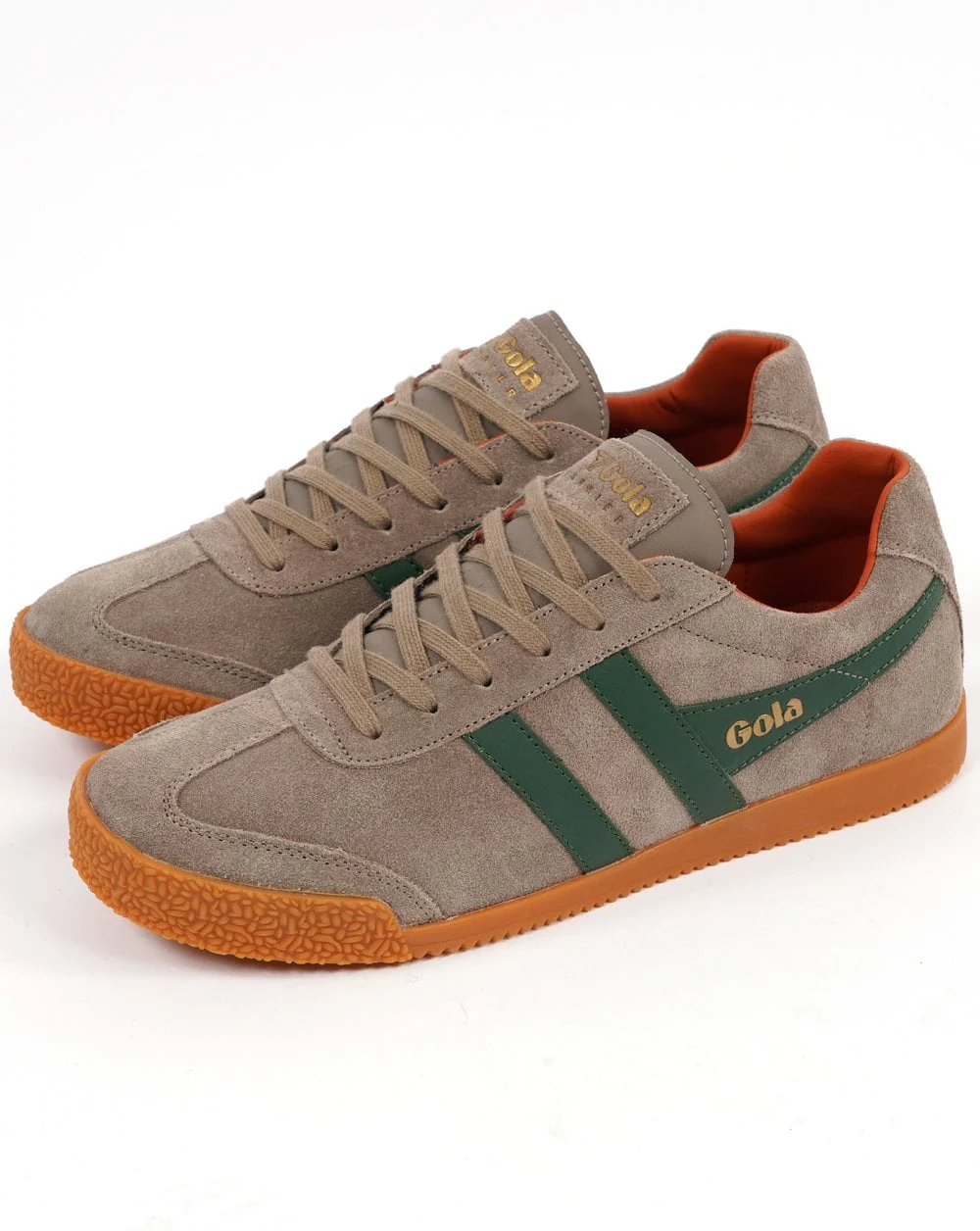 Gola Harrier Suede Trainer Rhino / Evergreen / Orange - Image 2