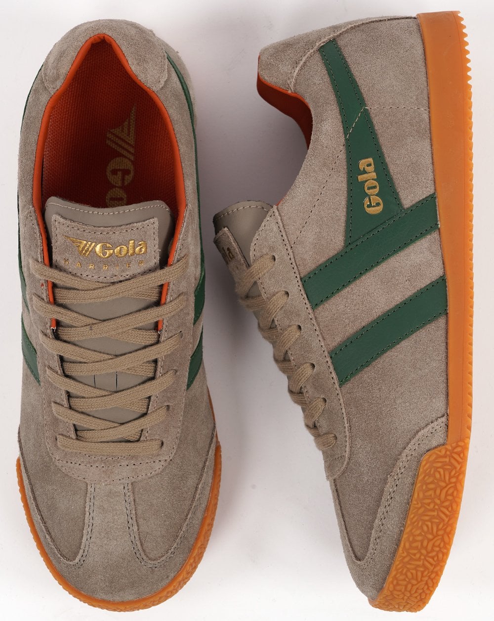 Gola Harrier Suede Trainer Rhino / Evergreen / Orange - Image 4