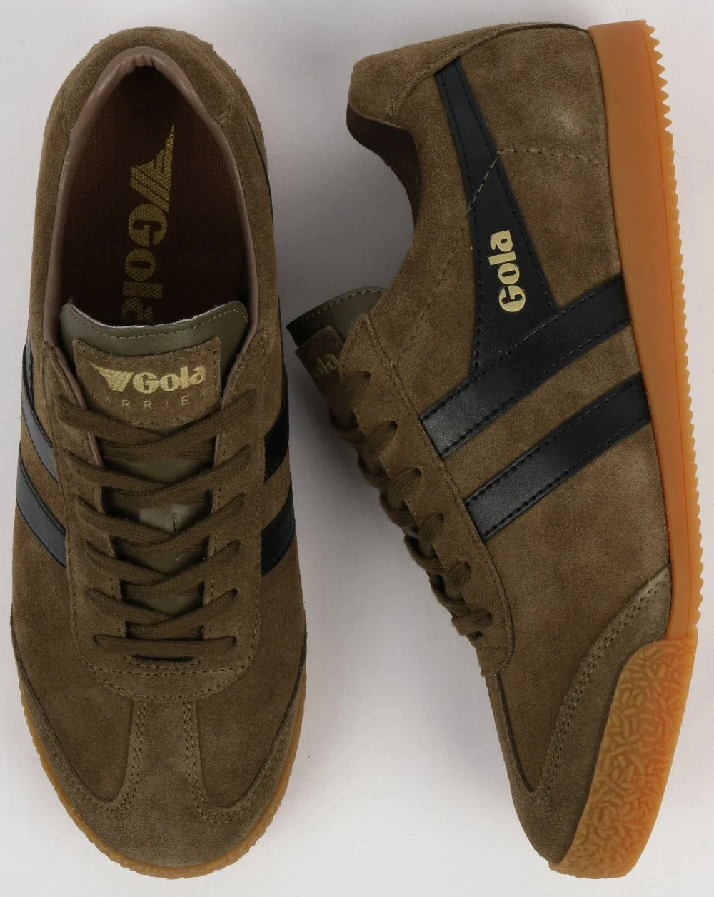 Gola Harrier Suede Trainers Khaki/Black/Stone - Image 2