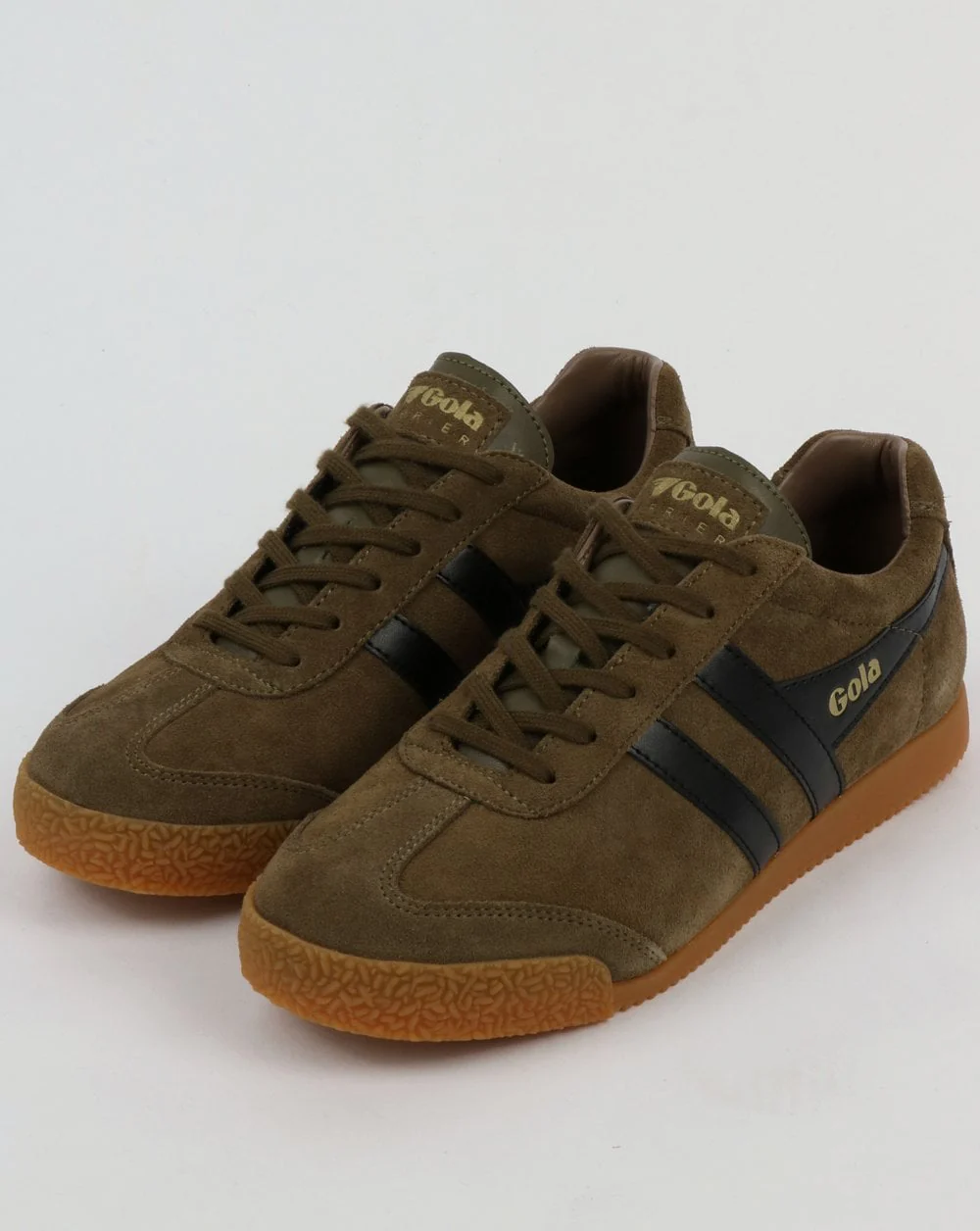 Gola Harrier Suede Trainers Khaki/Black/Stone - Image 3