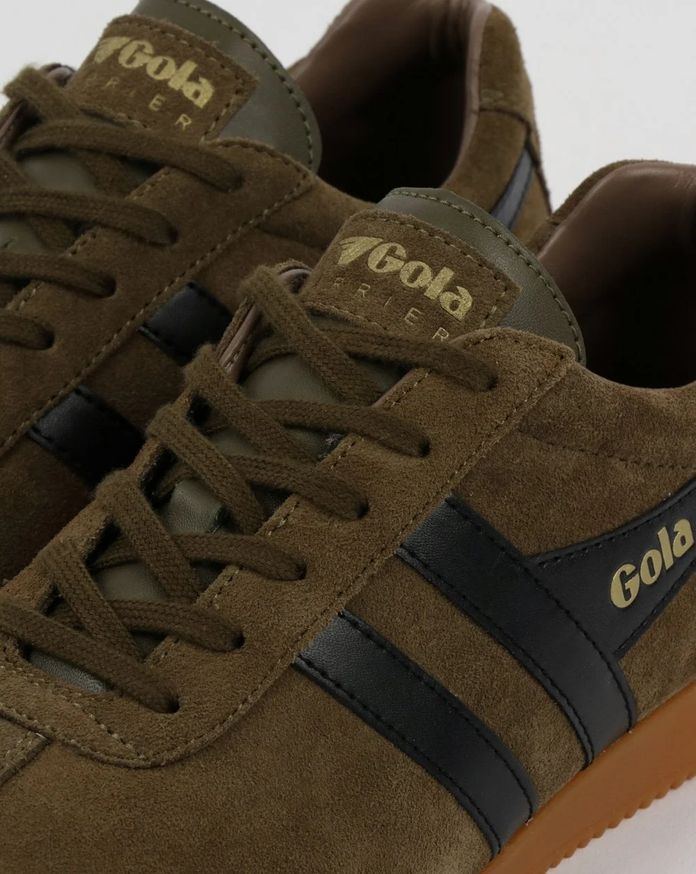 Gola Harrier Suede Trainers Khaki/Black/Stone - Image 4