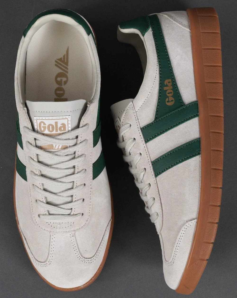 Gola Hurricane Suede Trainer Off White/Green/Gum - Image 2