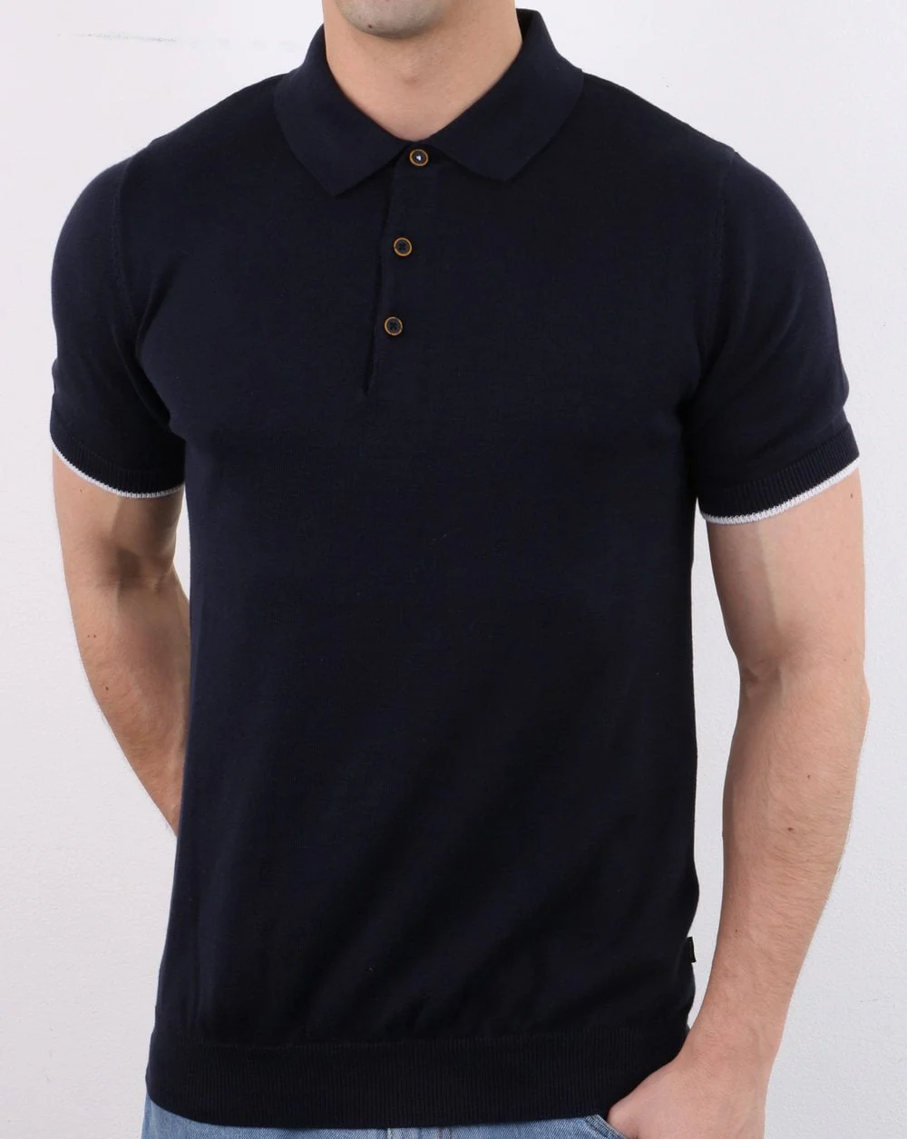 Knitted Polo Navy - Image 3