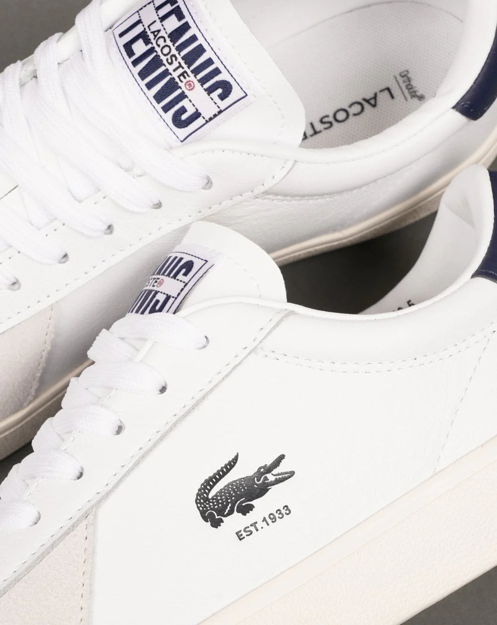 Lacoste Baseshot Pro Leather Trainers White/Navy - Image 3
