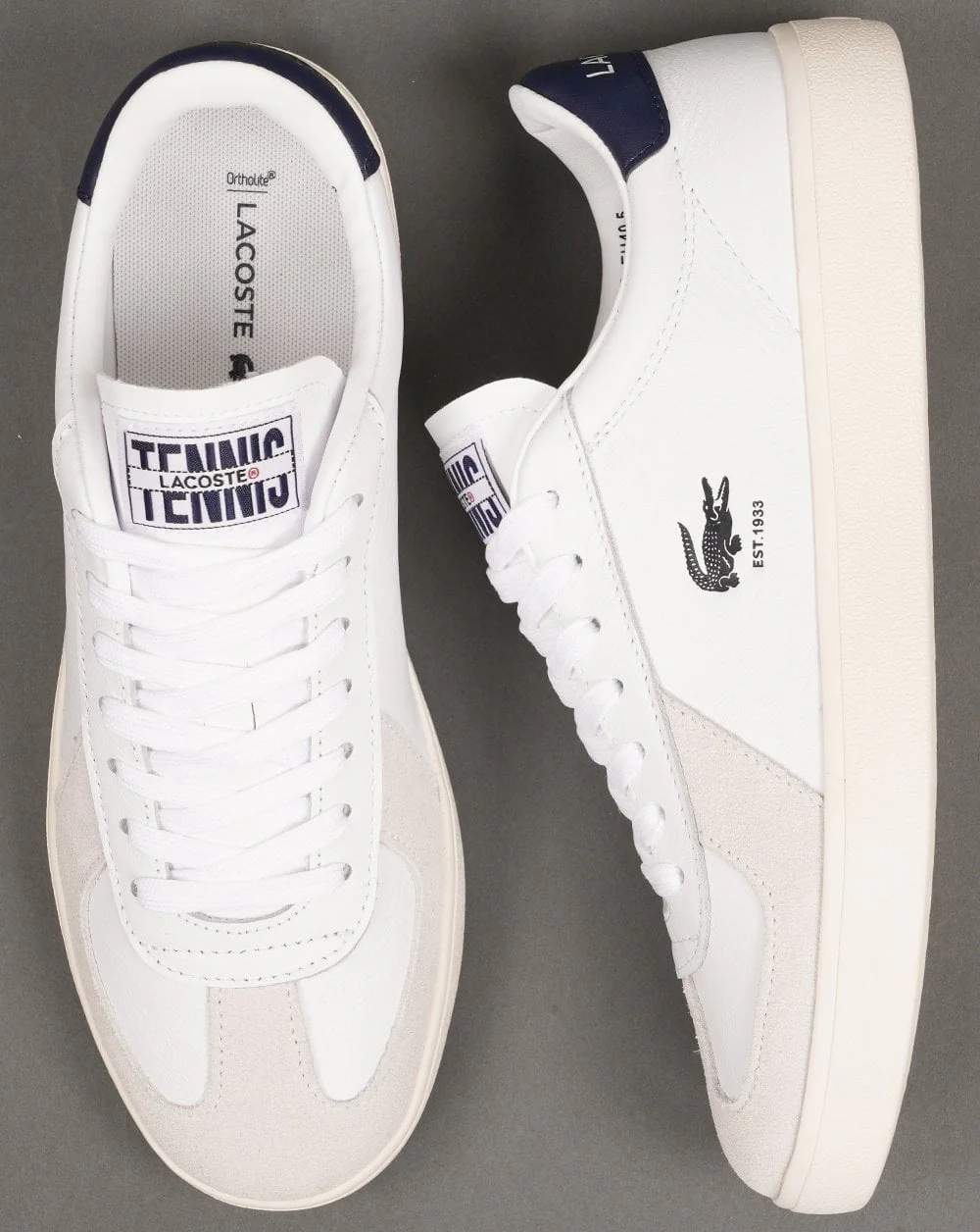 Lacoste Baseshot Pro Leather Trainers White/Navy - Image 4