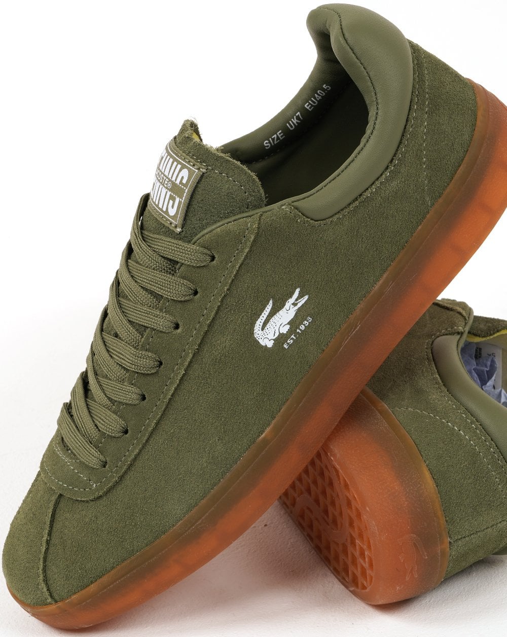 Lacoste Baseshot Suede Trainers Khaki/Gum