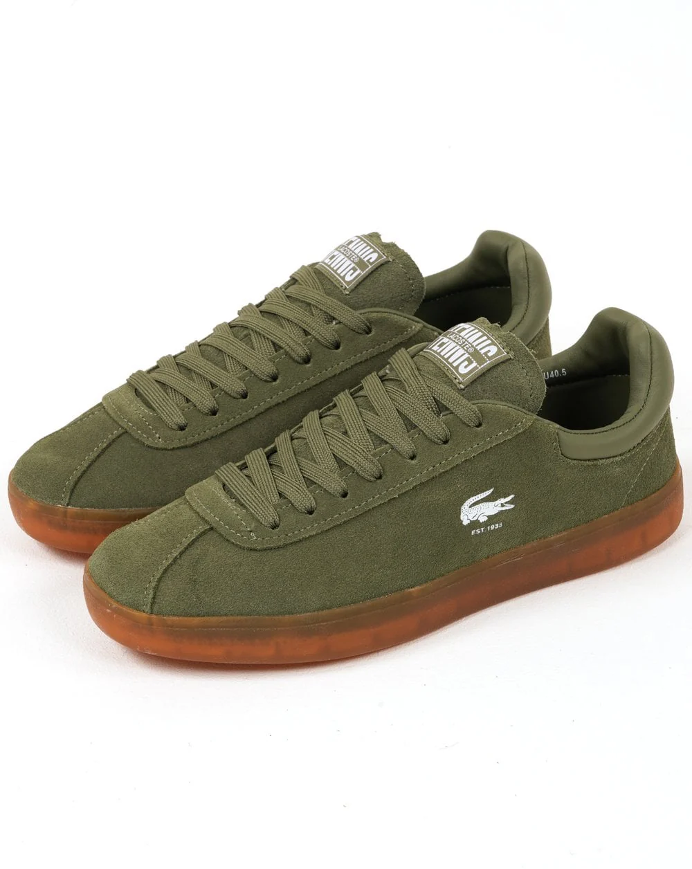 Lacoste Baseshot Suede Trainers Khaki/Gum - Image 2