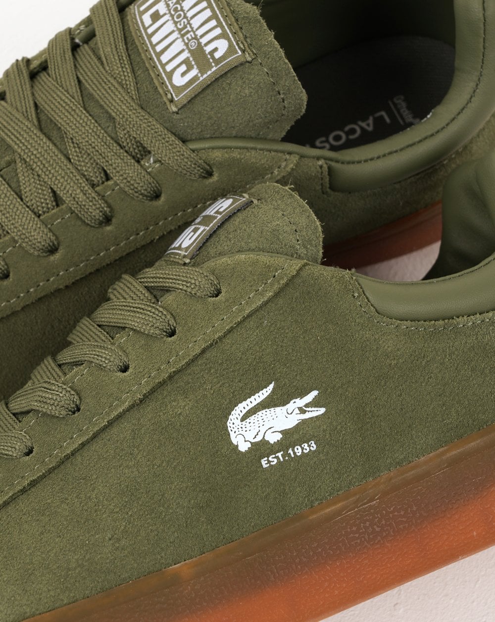 Lacoste Baseshot Suede Trainers Khaki/Gum - Image 3