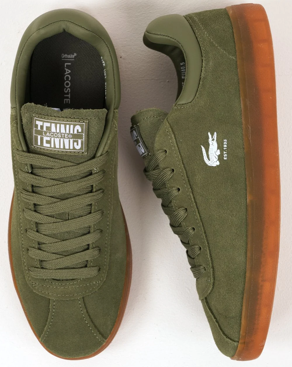 Lacoste Baseshot Suede Trainers Khaki/Gum - Image 4