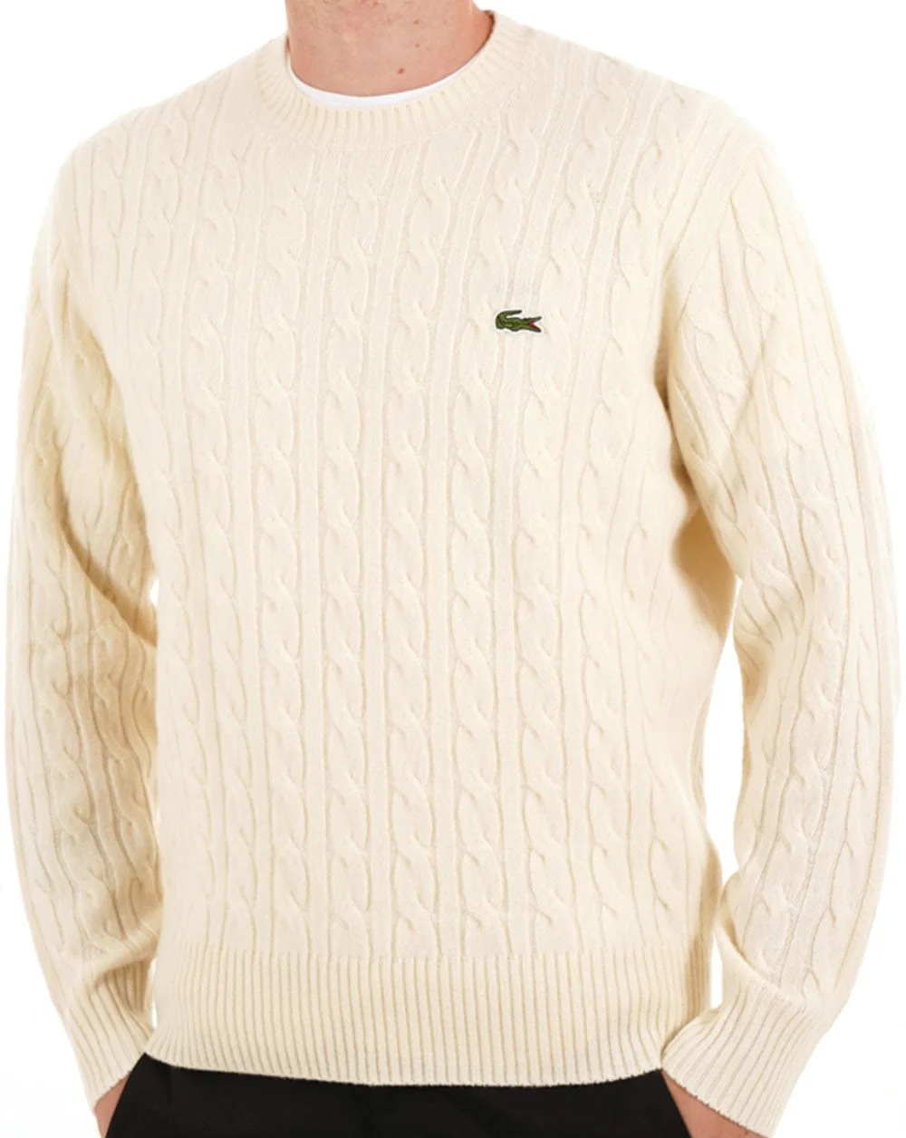 Lacoste Cable Knit Carded Wool Jumper Ecru