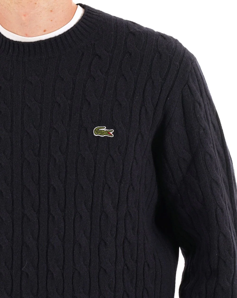 Lacoste Cable Knit Carded Wool Jumper Navy - Image 2