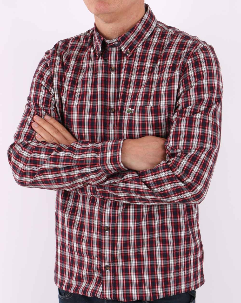 Lacoste Check Oxford Shirt Red/Navy/White - Image 3