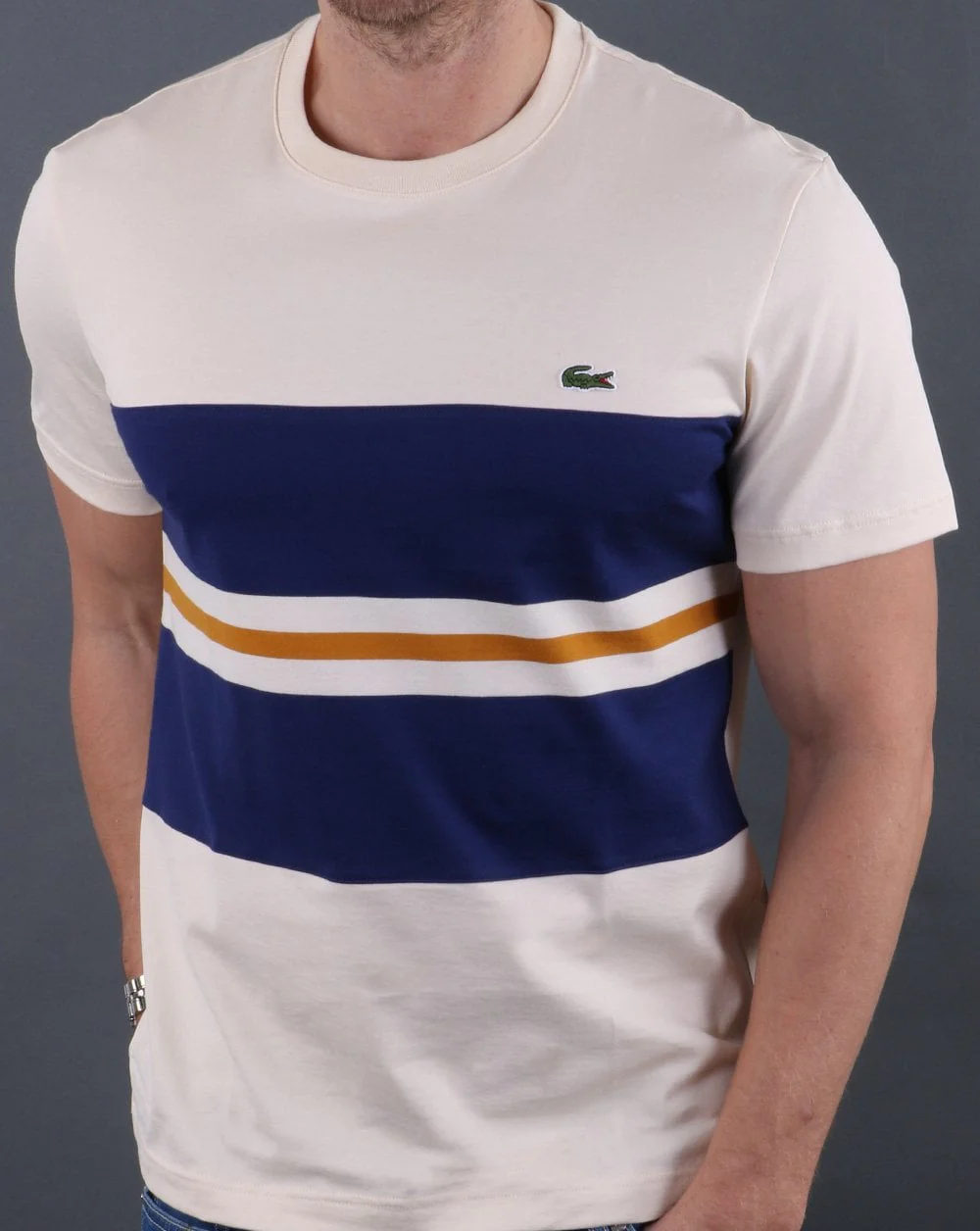 Lacoste Colourblock T-shirt Cream/Navy - Image 3