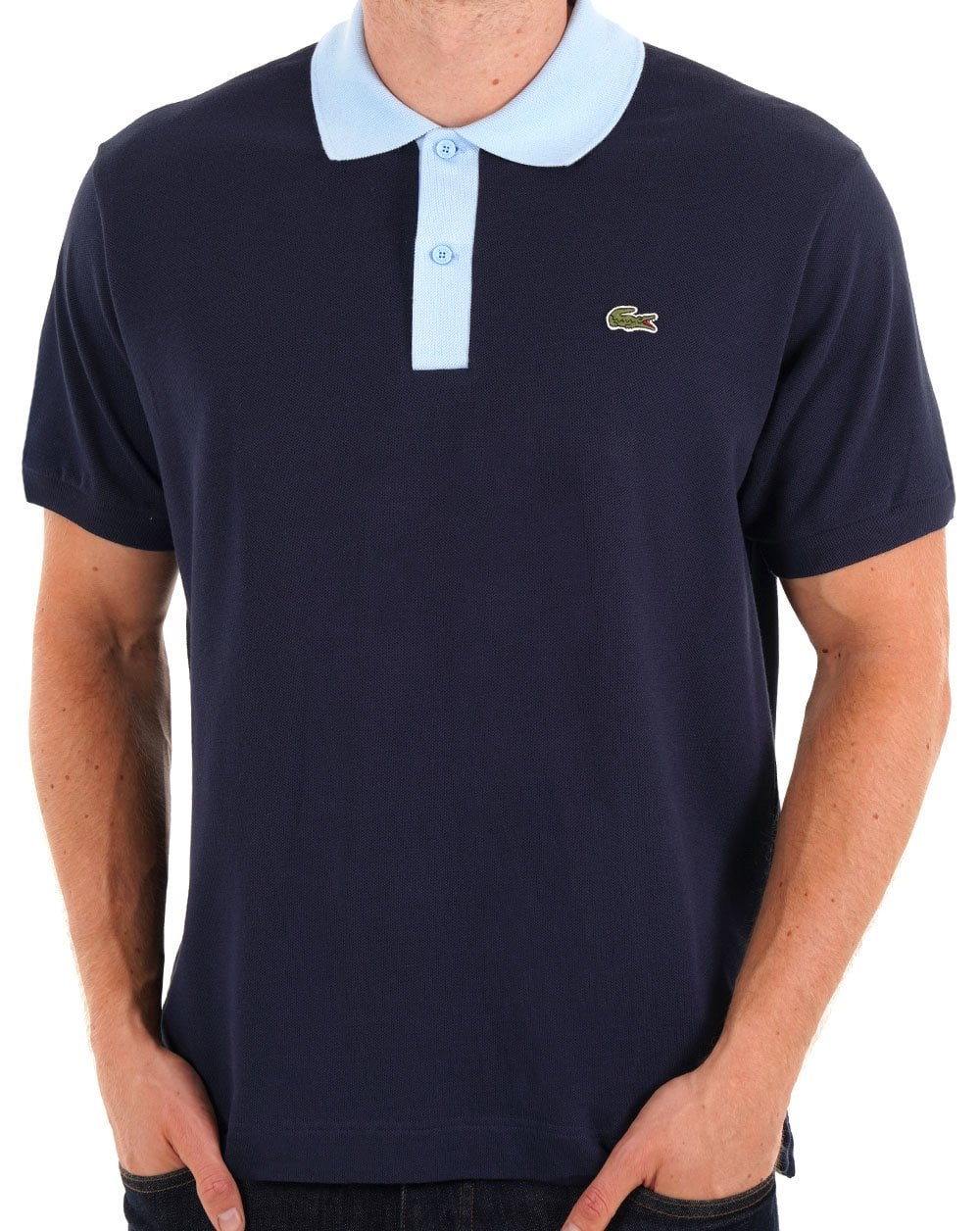 Lacoste Contrast Collar Polo Shirt Navy/Sky Blue