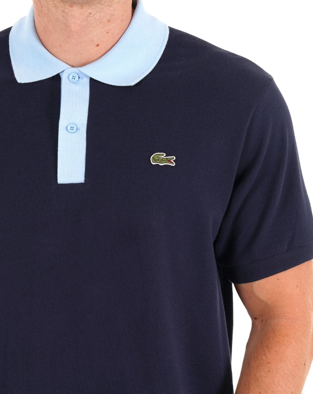 Lacoste Contrast Collar Polo Shirt Navy/Sky Blue - Image 2