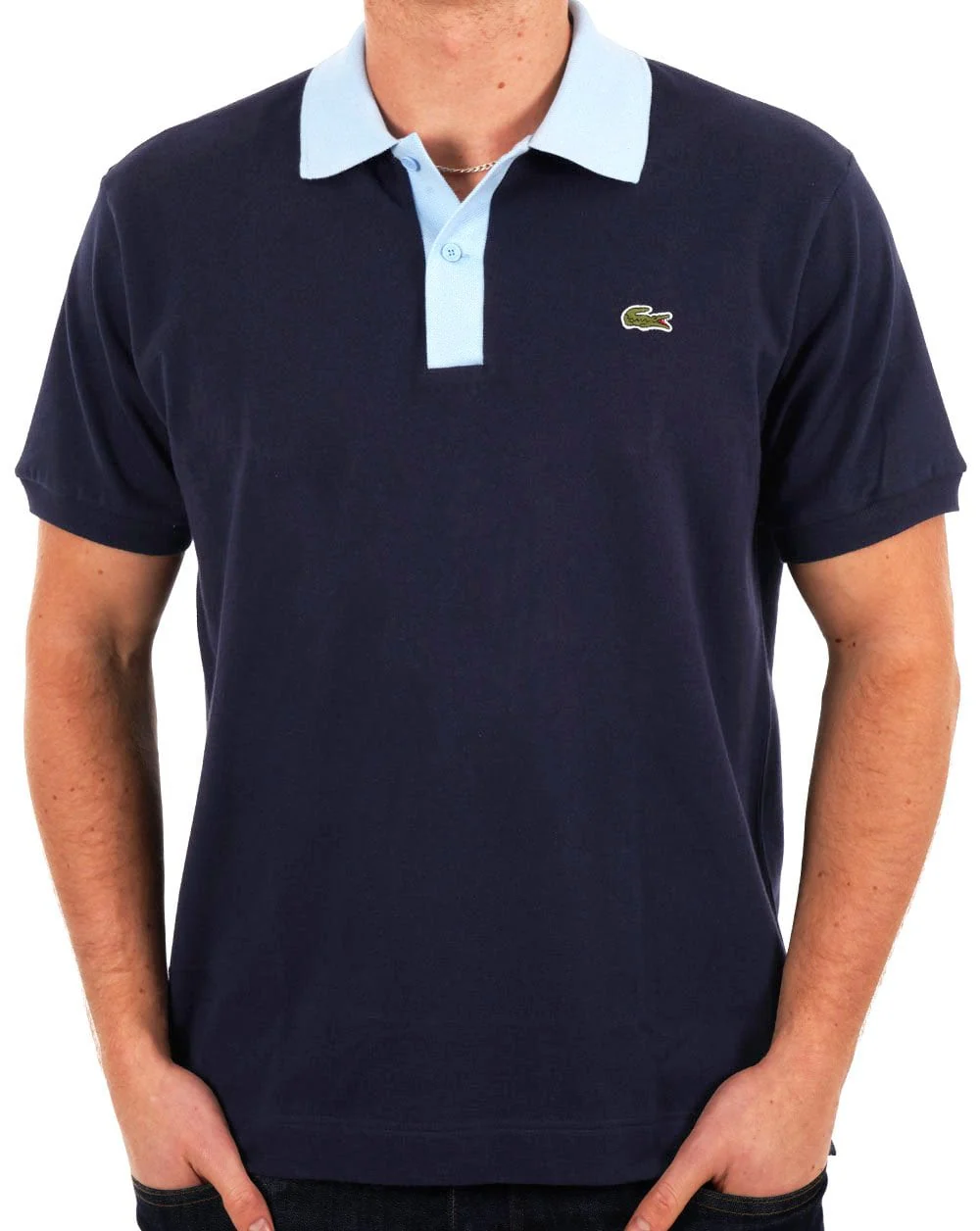 Lacoste Contrast Collar Polo Shirt Navy/Sky Blue - Image 3