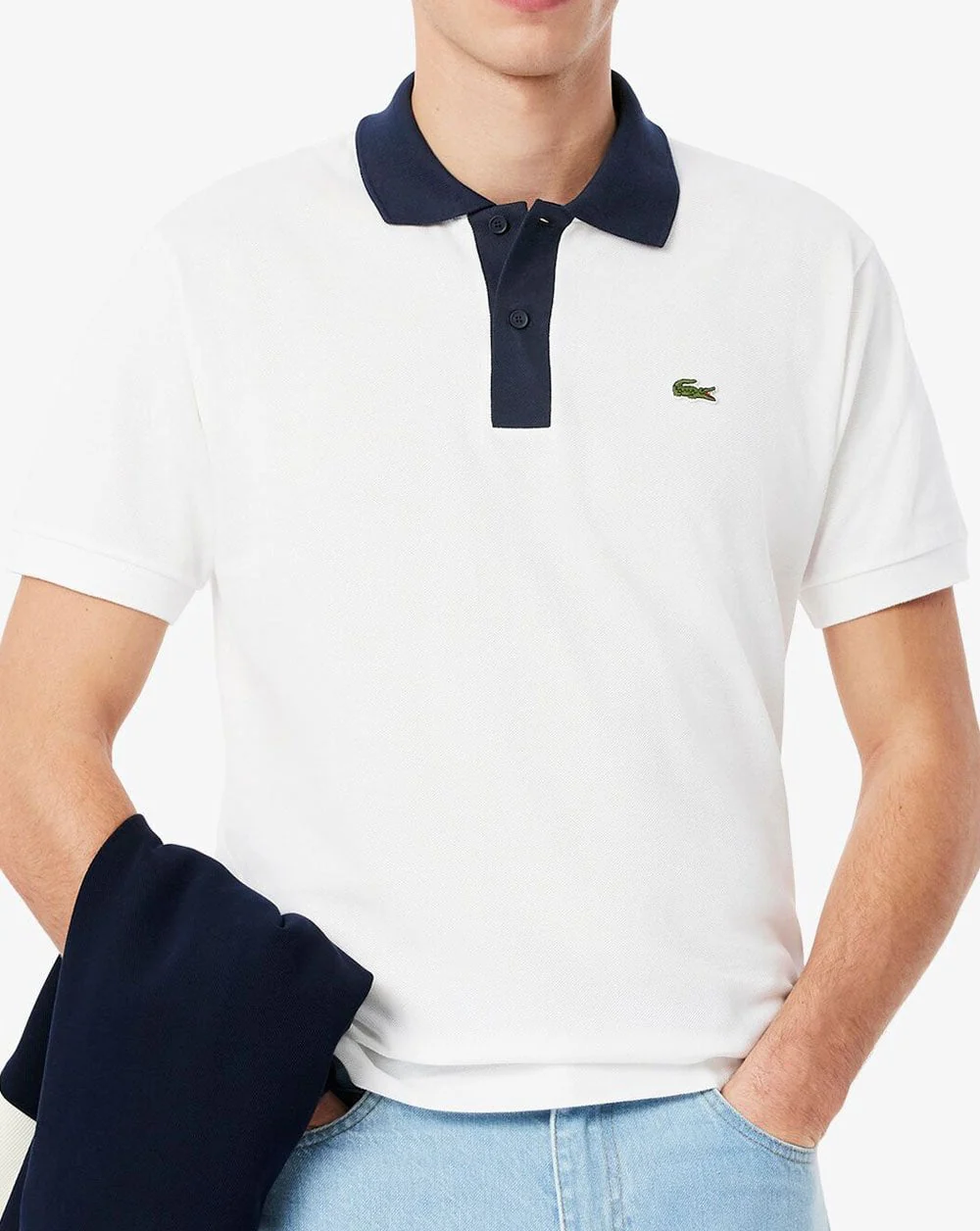 Lacoste Contrast Collar Polo Shirt White / Navy - Image 4