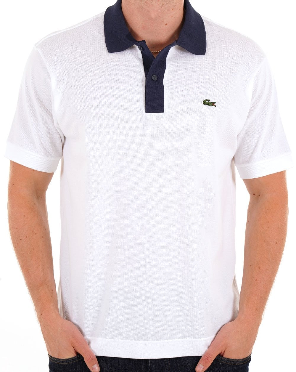Lacoste Contrast Collar Polo Shirt White / Navy - Image 5