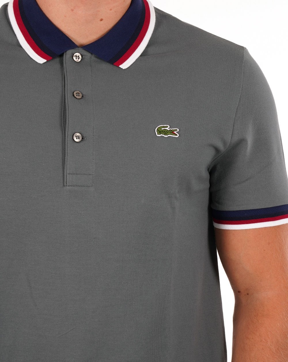 Lacoste Contrast Collar Polo Shirt Grey - Image 2