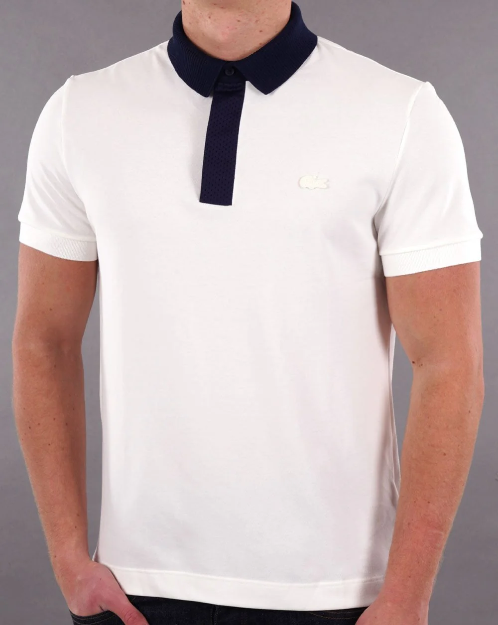 Lacoste Contrast Collar Polo Shirt White/Navy