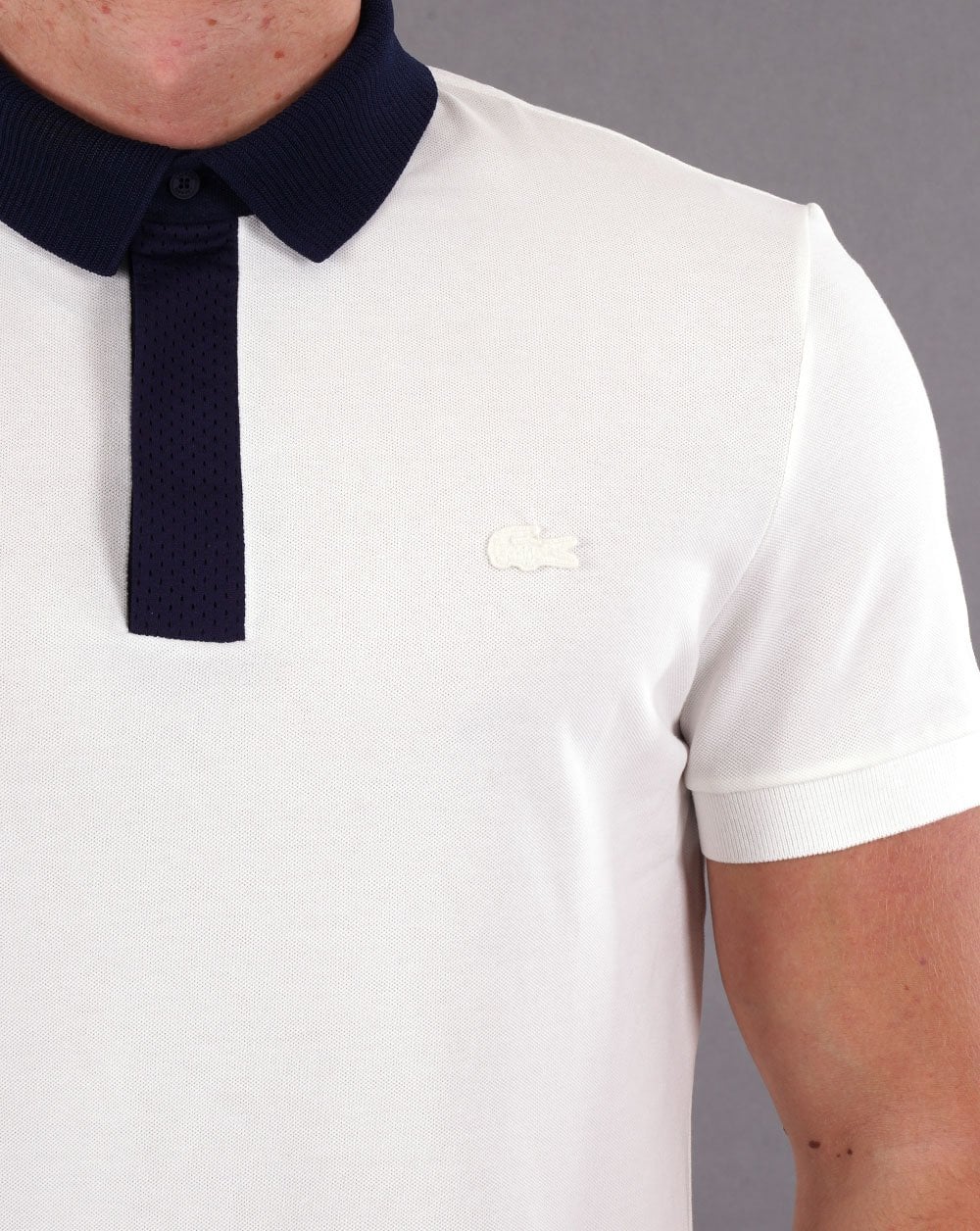 Lacoste Contrast Collar Polo Shirt White/Navy - Image 2