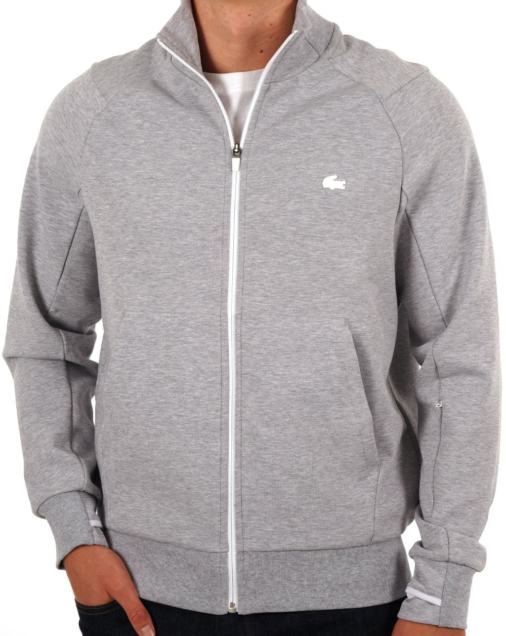 Lacoste Cotton Blend Sweat Track Top Silver Chine - Image 3
