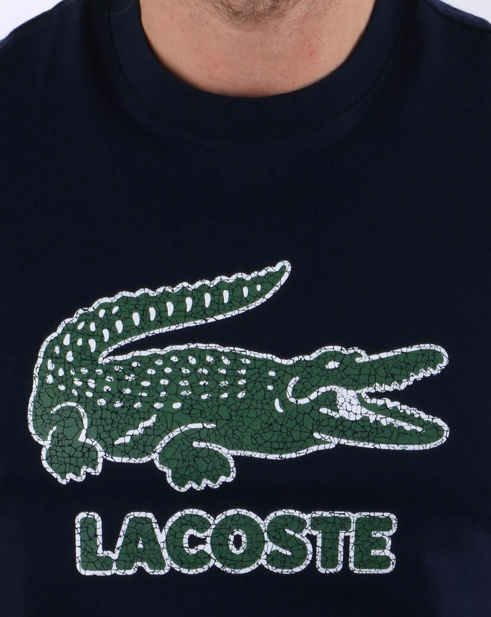Lacoste Crackled Print Logo T Shirt Navy - Image 2
