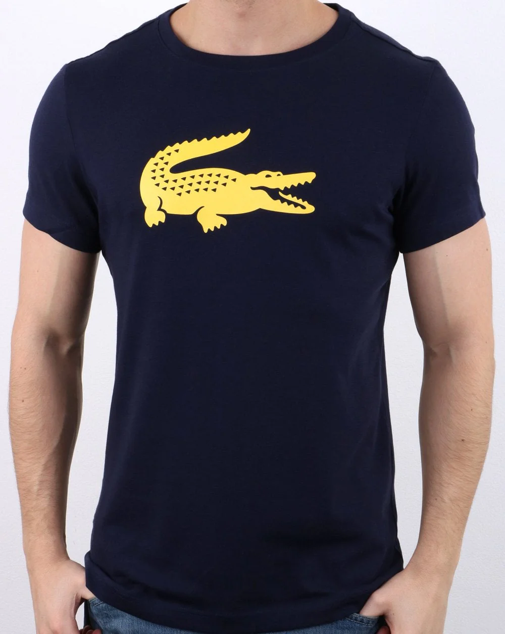 Lacoste Croc Print T Shirt Navy/Lemon