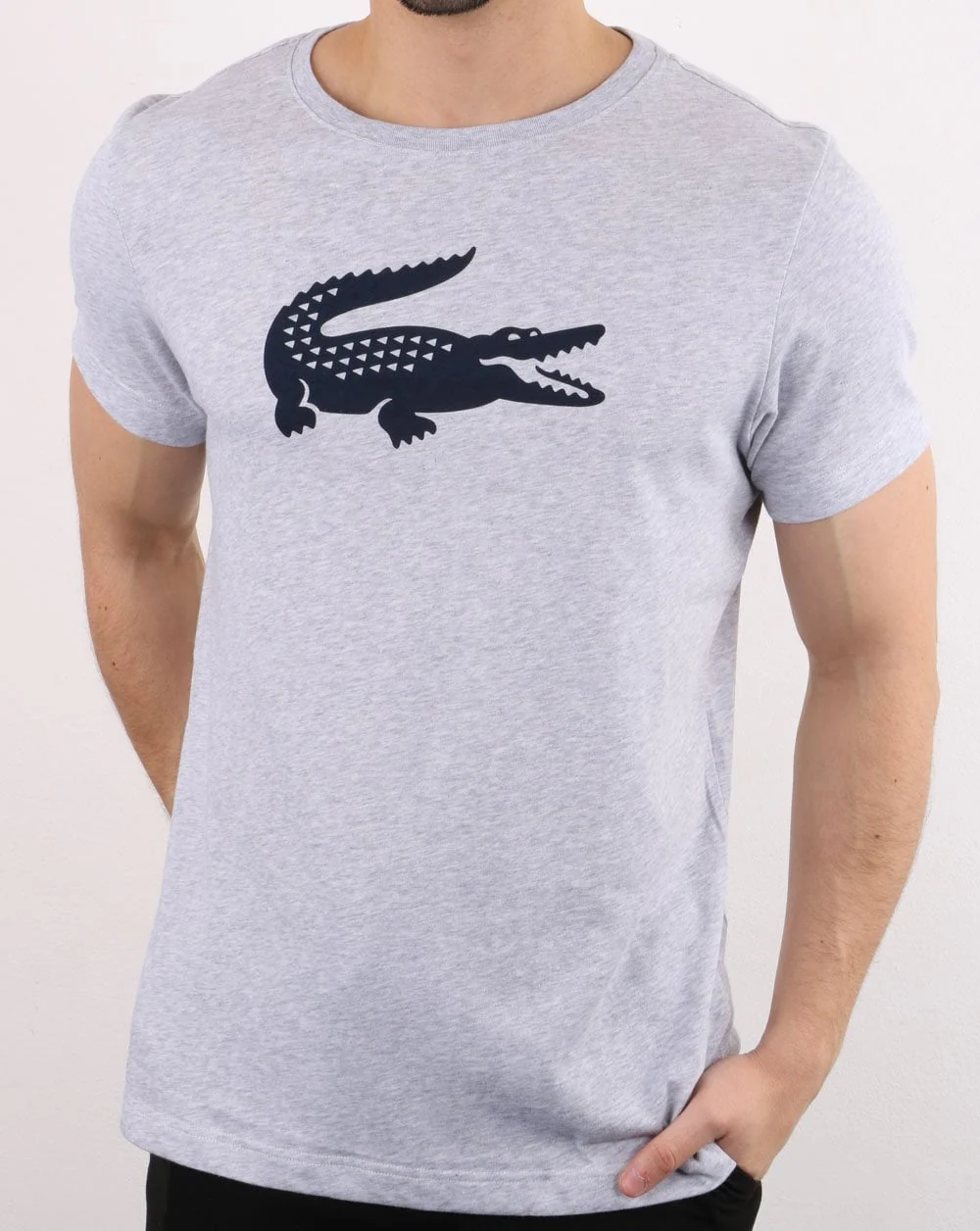 Lacoste Croc Print T Shirt Silver Chine/Navy - Image 2