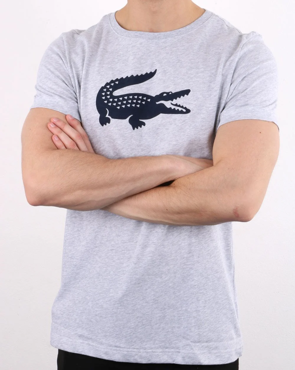 Lacoste Croc Print T Shirt Silver Chine/Navy - Image 3