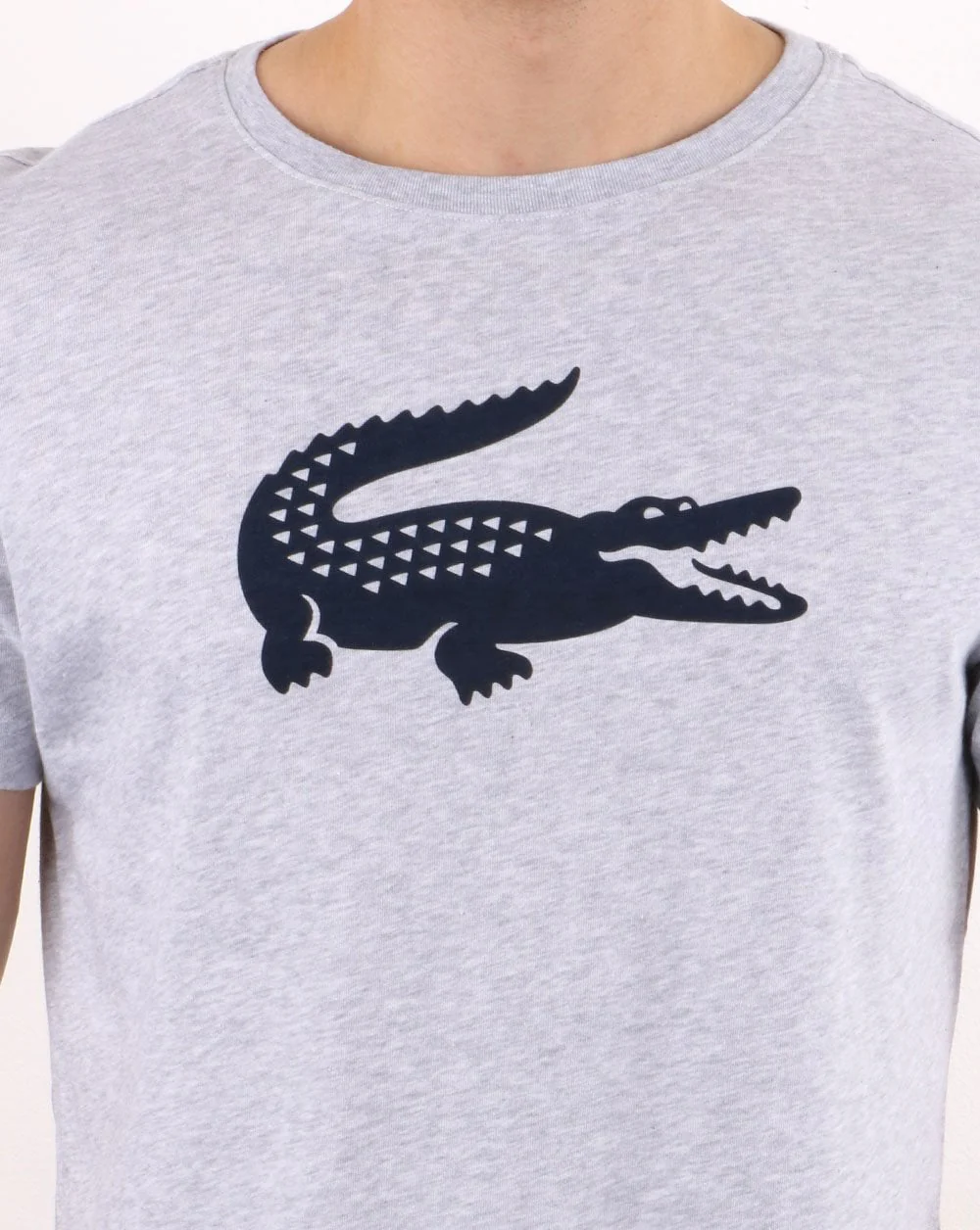 Lacoste Croc Print T Shirt Silver Chine/Navy - Image 4