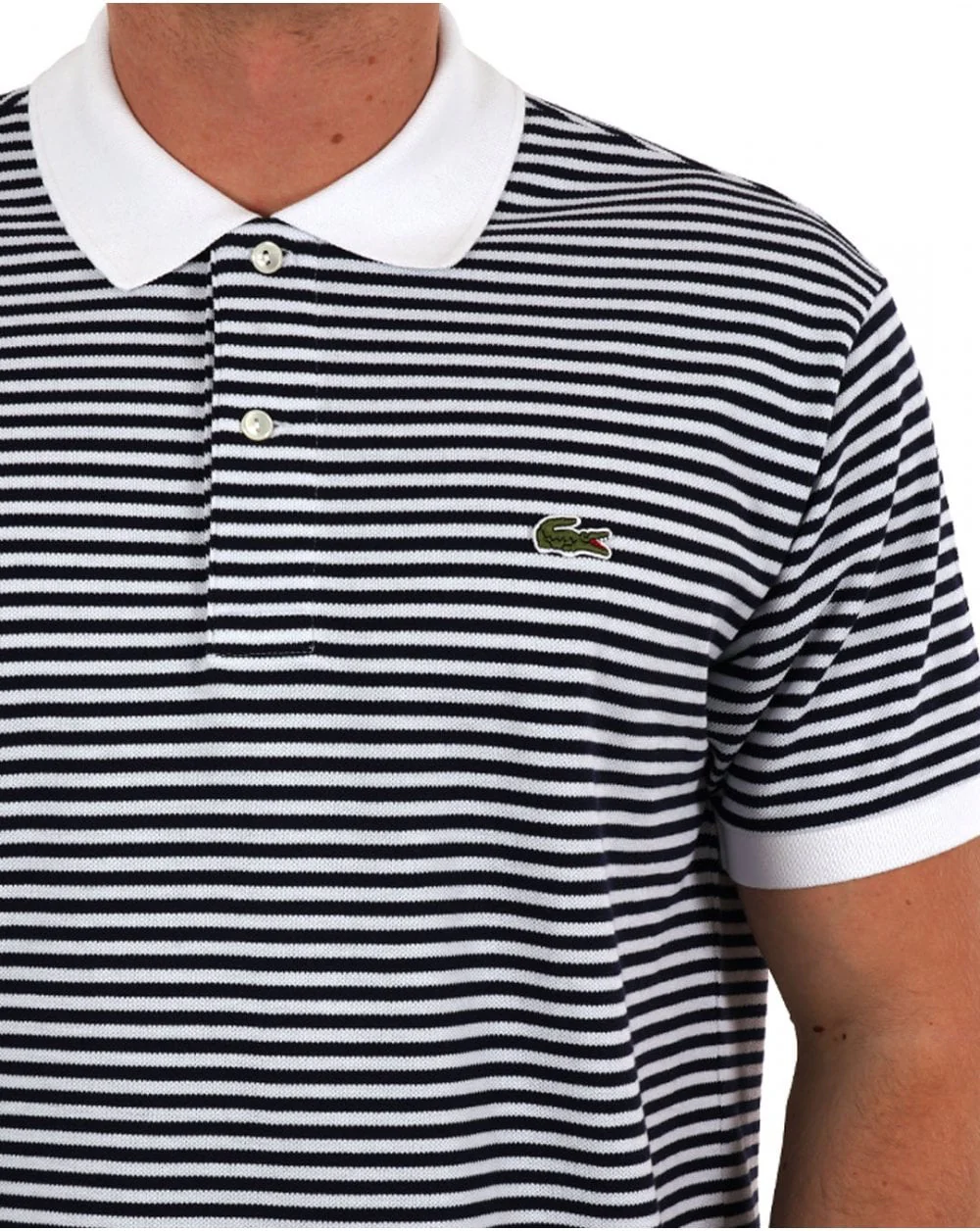 Lacoste Fine Stripe Polo Shirt White/Navy - Image 2