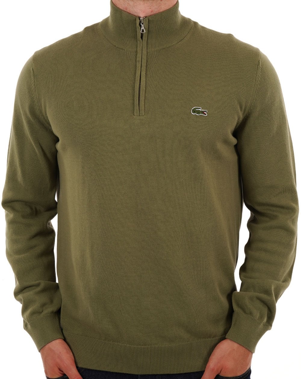 Lacoste Half Zip Knit Jumper Khaki Green