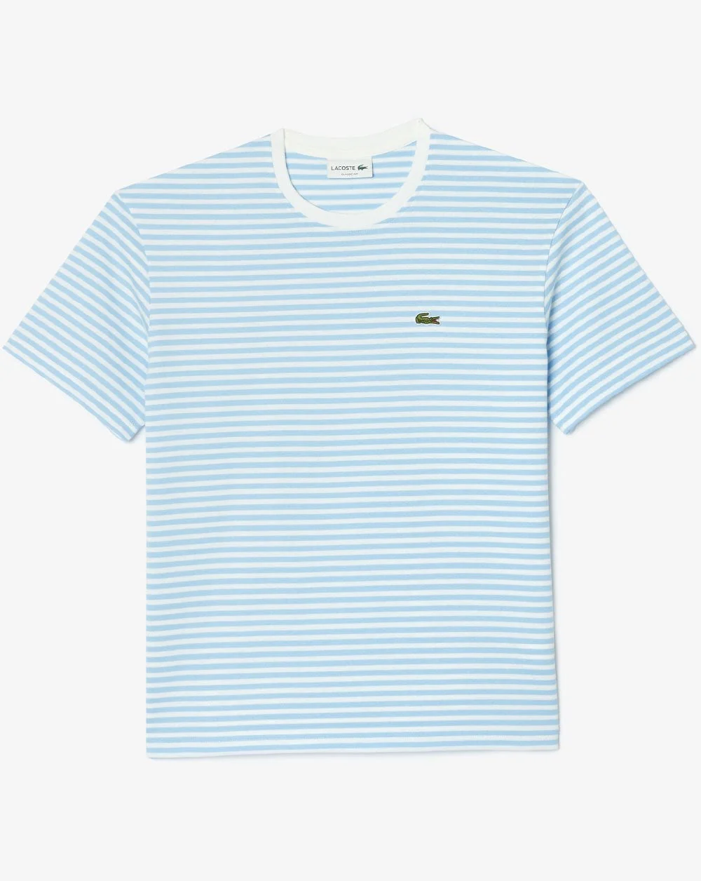 Lacoste Heavy Cotton Striped T Shirt White/Sky Blue - Image 2