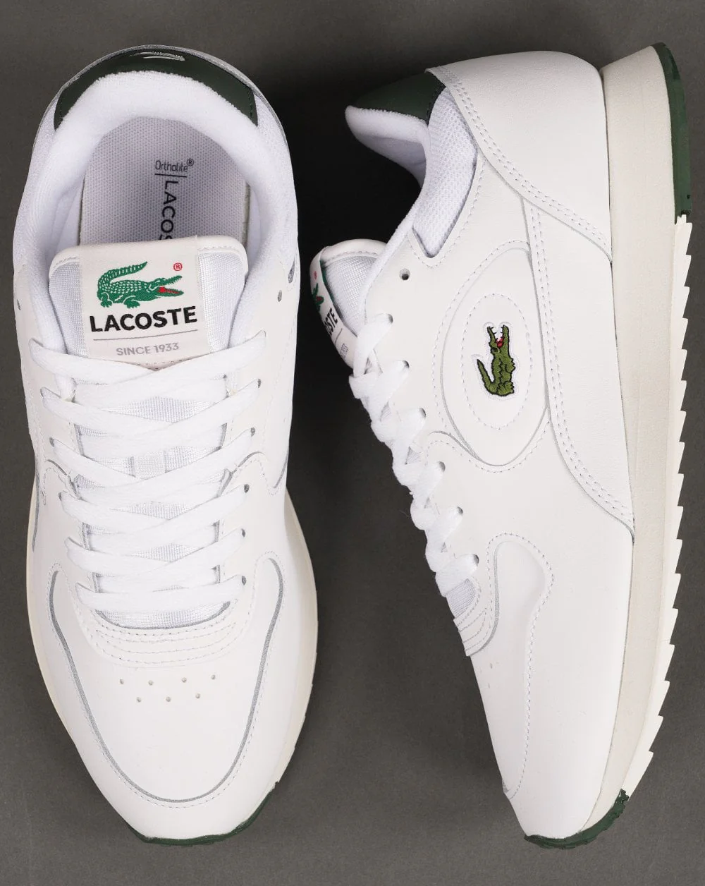 Lacoste Linetrack Leather Trainer White/Green - Image 4