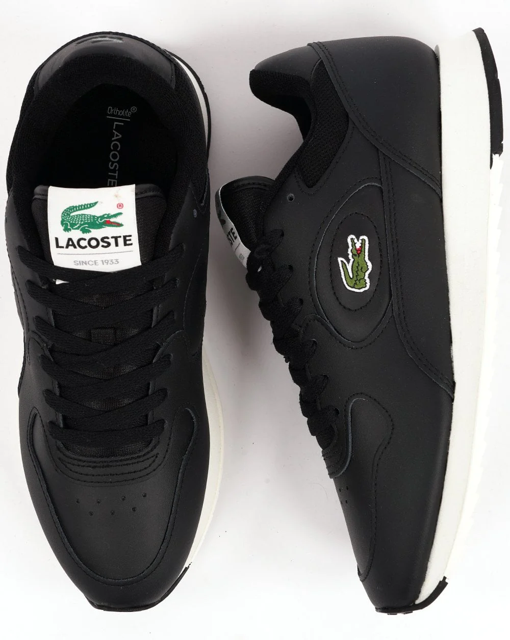 Lacoste Linetrack Leather Trainers Black/Off White - Image 4