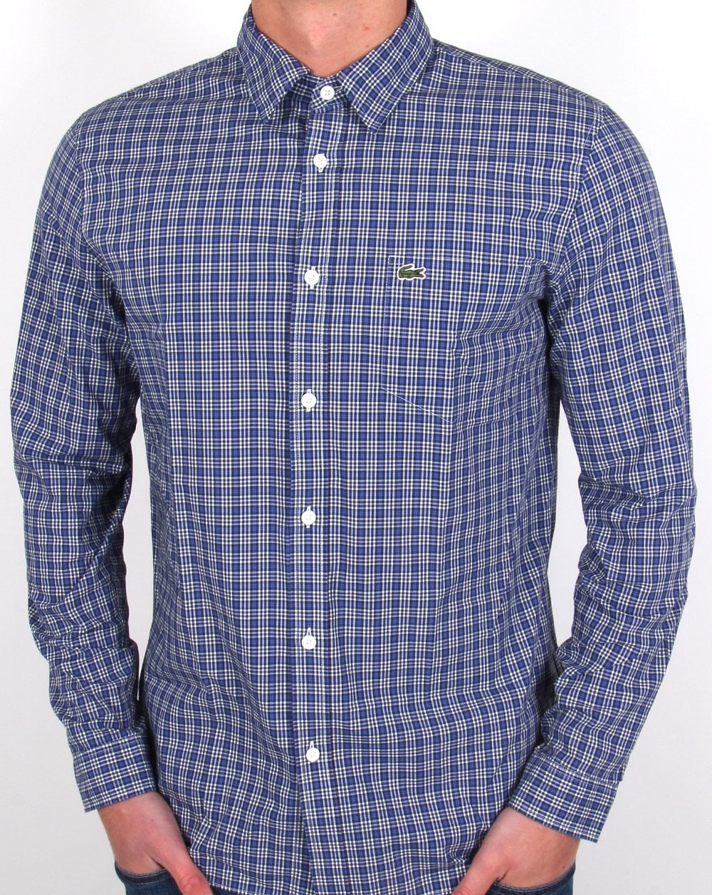 Lacoste Long Sleeve Check Shirt Navy / White