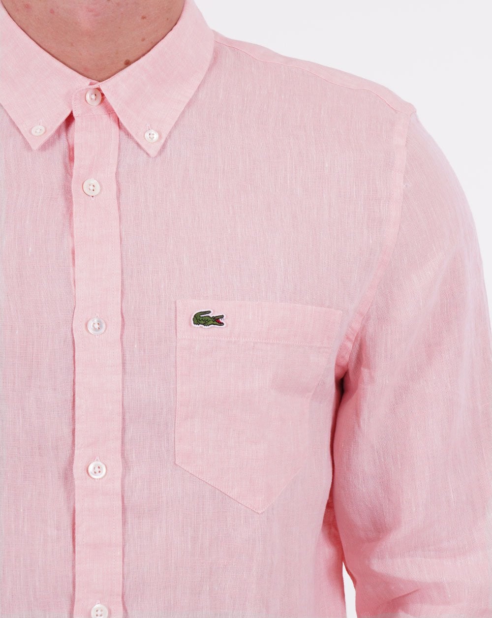Lacoste Long Sleeve Linen Shirt Pink - Image 2